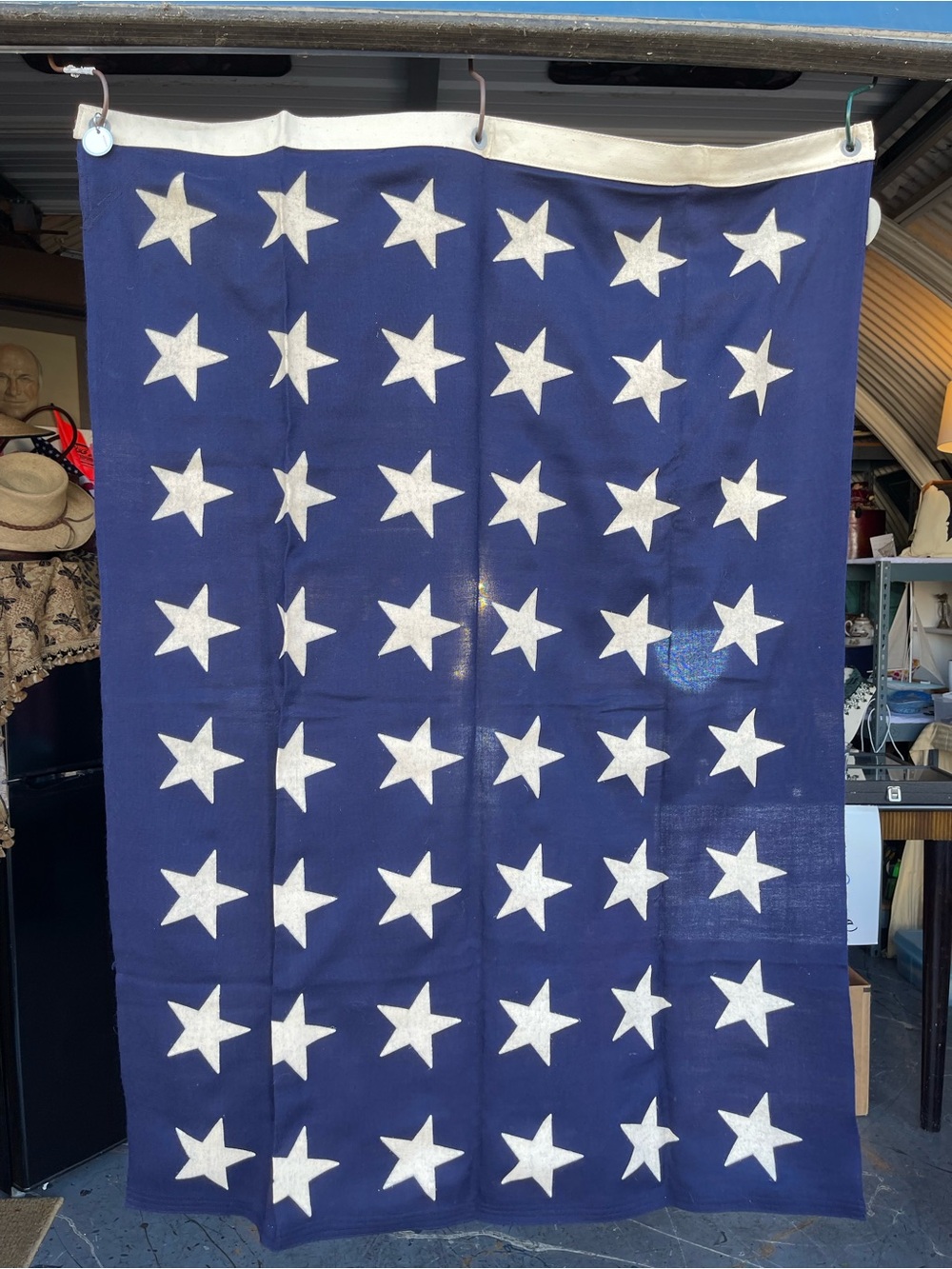 Vintage Union Jack #7 Blue and White 48 Star Panel Hanging Flag